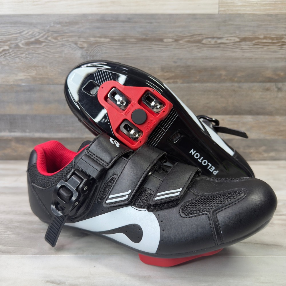 Peloton Cycling Shoes Unisex Size 40 Spin Shoes with Cleats Black White Red